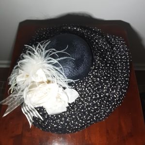 VINTAGE DESIGNER MILLINERY NAVY WIDE BRIM HAT